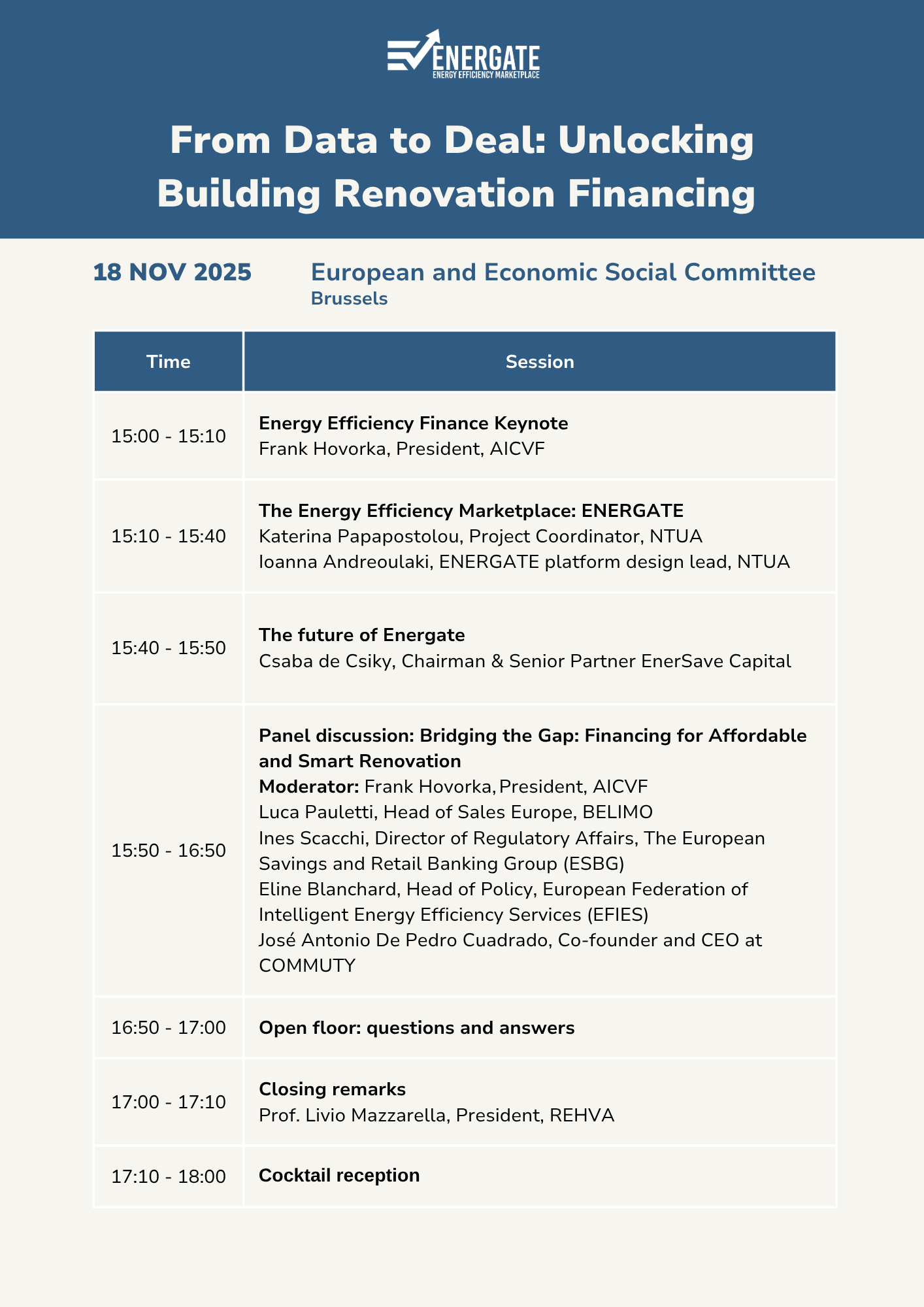 ENERGATE final event programme. A text version follows.